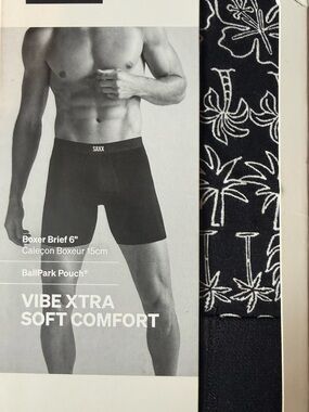 Saxx Black Boxer Briefs with White Palm-Print Accent - M
